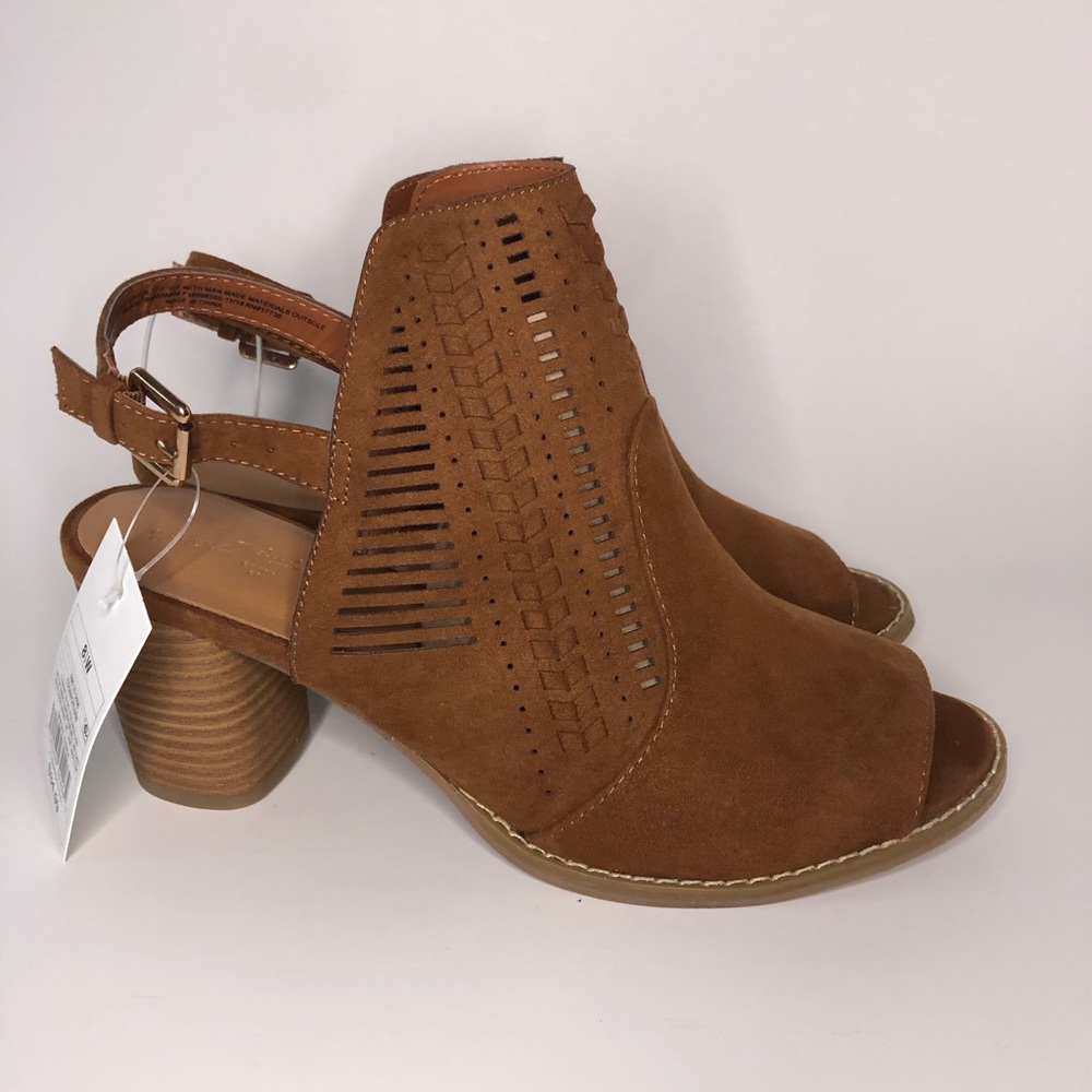 Universal Thread Brown Suede Peep Toe Stacked Blo… - image 1